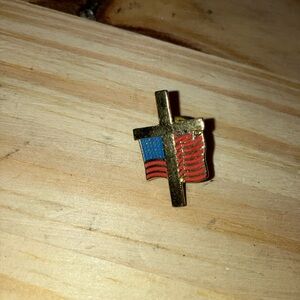 Vintage Gold Cross with American Flag Lapel Pin